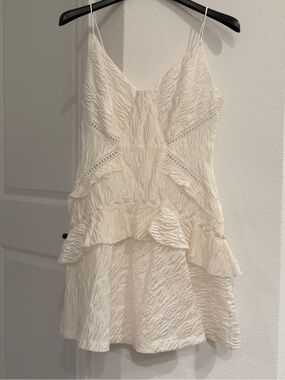 Self-Portrait white cream Textured Ruffle Mini Dress